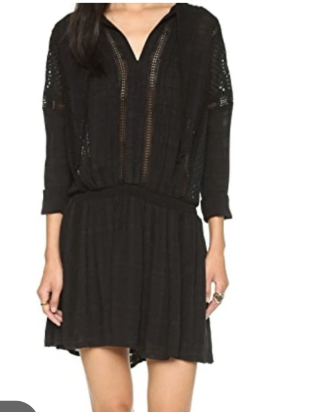 Free people black nomad drop waist peasant boho mini dress sz s